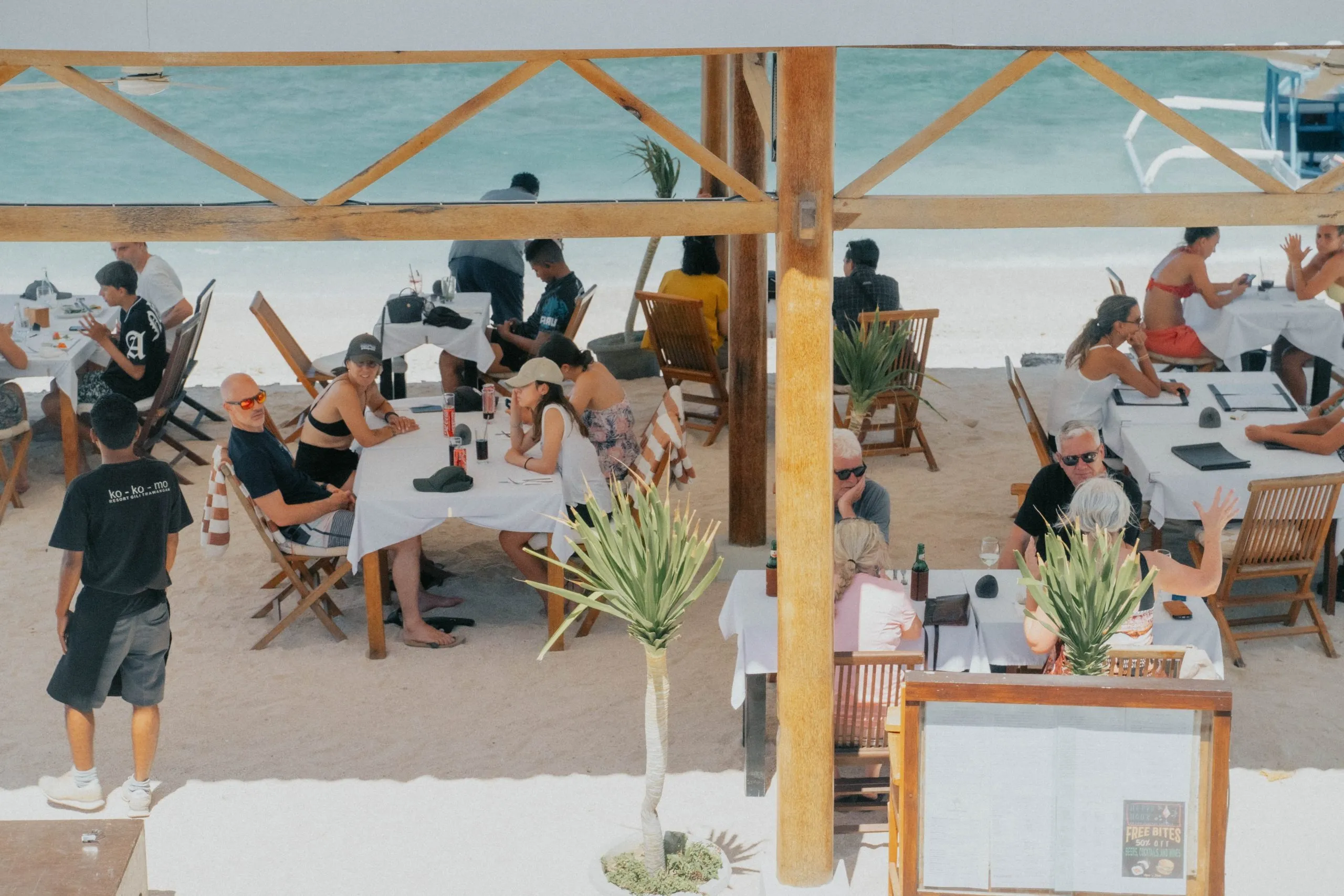 Beachfront dining at a resort in Gili Trawangan